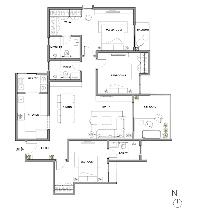 3 BHK Type A Floor Plan
